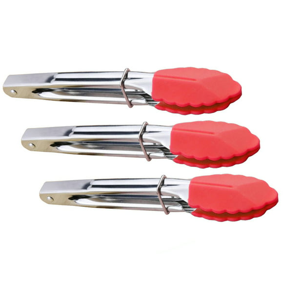 Small Tongs With Silicone Tips 7 Inch Kitchen Tongs – Set Of 3 - Great For Serving Food, Cooking, Salad, Grilling And More (Red)