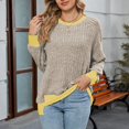thumbnail image 5 of Yokua Women's Loose Long Sleeve Crew Neck Colorblock T-Shirt Casual High-Low Hem Ribbed Knit Top, 5 of 10