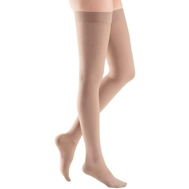 mediven plus for Men & Women, 30-40 mmHg Thigh High w/Beaded Silicone Topband Closed Toe Compression Stockings (V), Beige, Standard