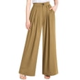 thumbnail image 3 of Liher Women Wide Leg Pants Business Work Trousers Loose Fit Straight Leg Pant Casual Pleate Palazzo Pants Khaki Bell Bottoms with Pocket Clothes Size M, 3 of 5