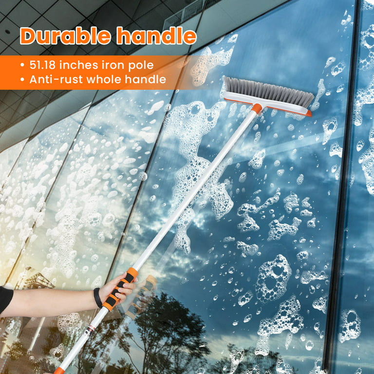 2 in 1 Floor Brush Scrubber with Long Handle Telescopic 3 Poles 61.8''  Grout Brush Scrape Stiff Bristle Cleaning Scrub Brush with Squeegee