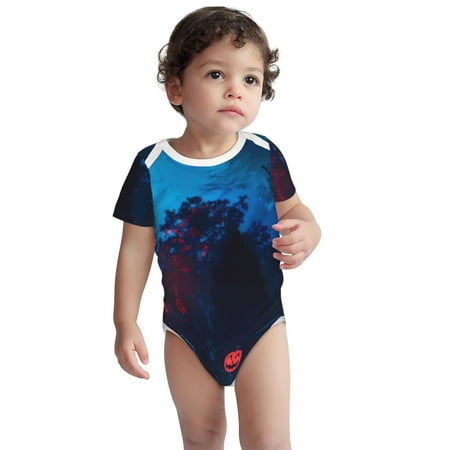 

Kdxio Spooky Halloween Night Scene Pattern Unisex Baby Cotton Short Sleeve Bodysuits-3 Months