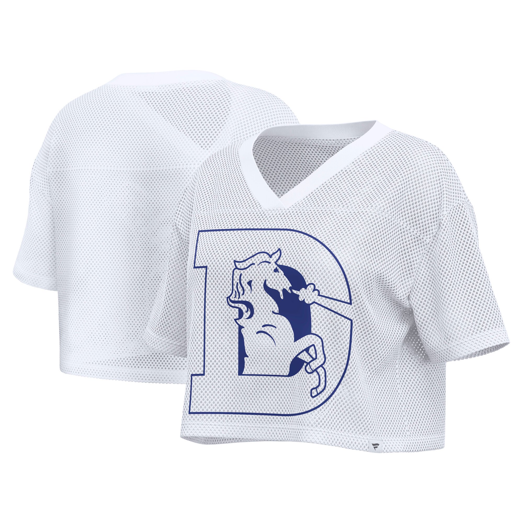 Women's Fanatics White Denver Broncos Oversized Mesh Cropped V-Neck Jersey