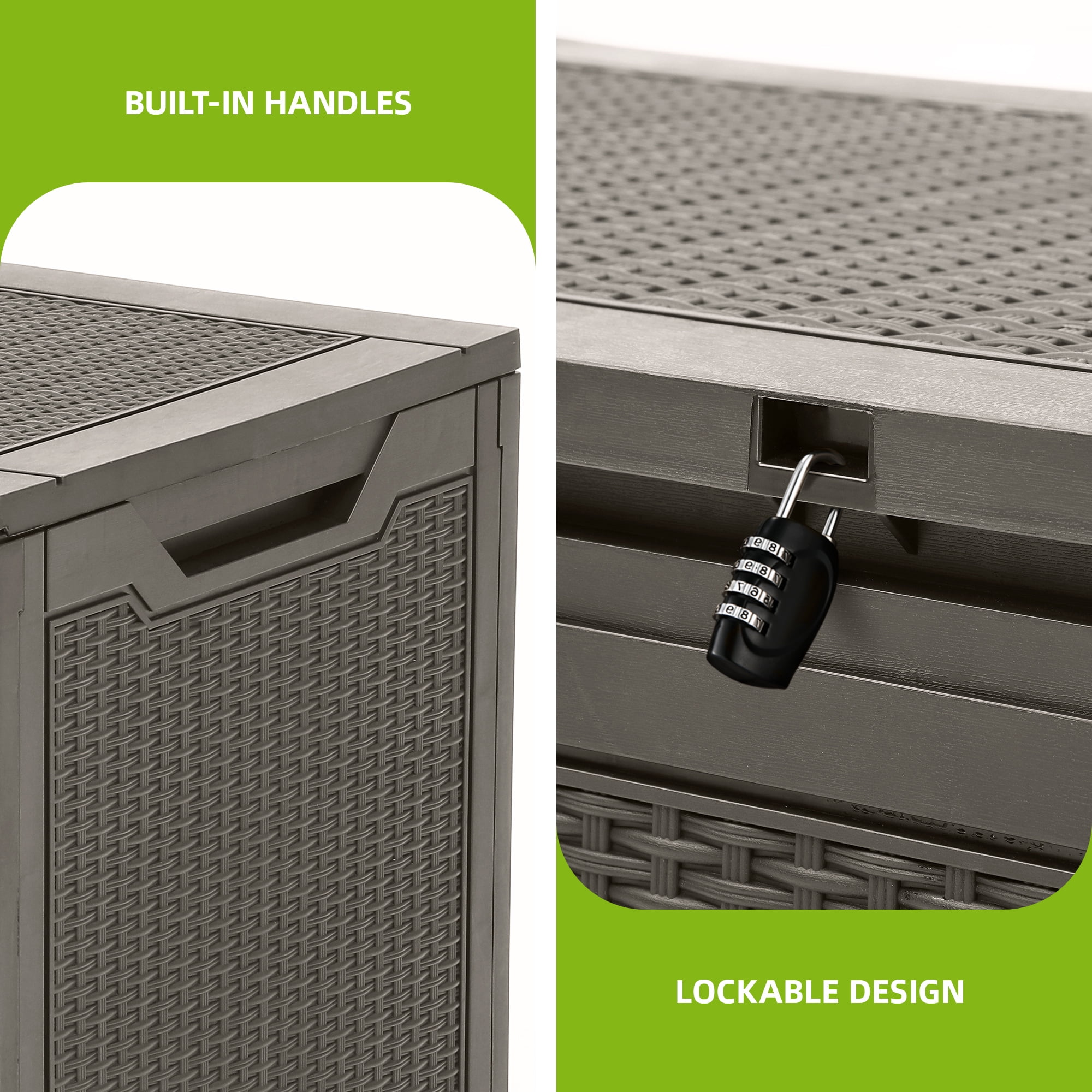 Uforic Lockable 100 Gallon Resin Deck Box, Heavy-Duty Weather Resistant Outdoor Storage Chest, Versatile Storage Solution for Patio Accessories and Daily Essentials,Light Brown