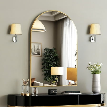 EDX 20 X30  Arched Bathroom Mirror  Wall Mounted Mirror with Aluminum Alloy Frame  Bathroom Mirror for Living Room  Bedroom  Bathroom and Entryway  Gold