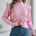 thumbnail image 4 of EchfiProm Sweaters Women Pullover Christmas Mock Neck Pink Work Knit Long Sleeve Ruffle Sleeve Solid Sweater Top S, 4 of 8