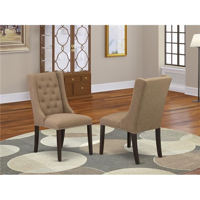 Light Sable Linen Fabric Parson Dining, Upholstered Dining Chairs With Mahogany Legs