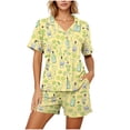 thumbnail image 5 of Idoravan Womens Pajama Sets 2 Piece Button Down Short Sleeve Pocket Tops Set Women's Casual Bottle Printed Pocket Short Sleeve Spring and Summer Shorts Home Wear Pajama Set, 5 of 5