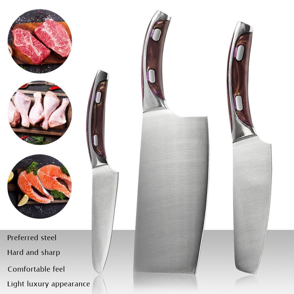 DFITO 3-Piece Stainless Steel Knife Set, Kitchen Knives with Wood Handles