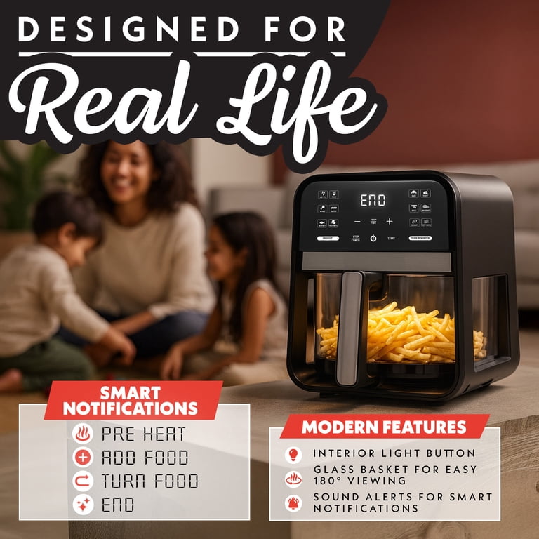 Gourmia 7-Quart Digital Air Fryer with Glass Basket and 12-One