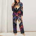 thumbnail image 2 of Lsque Colorful Wolf Head Pattern Long Sleeve Pajama Set for Women - Soft 2-Piece Sleepwear and Loungewear Set with Pockets, Comfy Nightwear-Small, 2 of 7