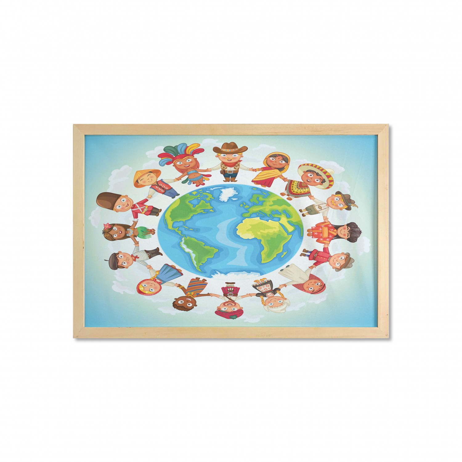 Earthy Wall Art with Frame, Earth Surrounded with in Folk