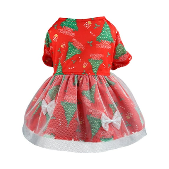 Christmas Festival Pet Skirt for Party - Attractive, Elegant, See-through Mesh, Xmas Tree Pattern, Bells Print, Photograph Prop, Polyester, Christmas Pet Skirt