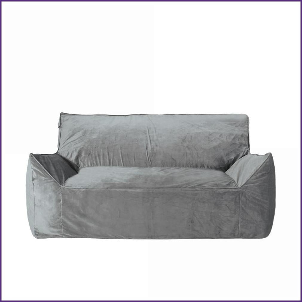 Fila Oversized 2-Seater Velveteen Bean Bag Chair with Armrests for Adults, Gray | Velvet | Curved