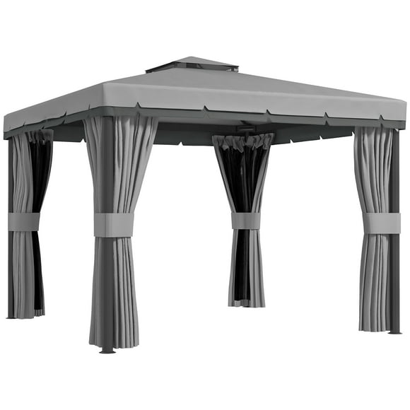 Outsunny 10' x 10' 2-Tier Patio Gazebo with Mesh Sidewalls, Light Grey