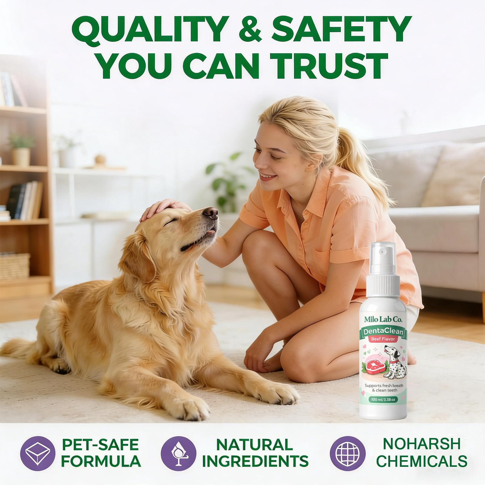 MiloLab Co. Dog Dental Spray for Tartar & Plaque Removal – Pet Oral Care Solution for Dogs, Breath Freshener, Teeth Cleaning Liquid, 3.38 oz (1PC)