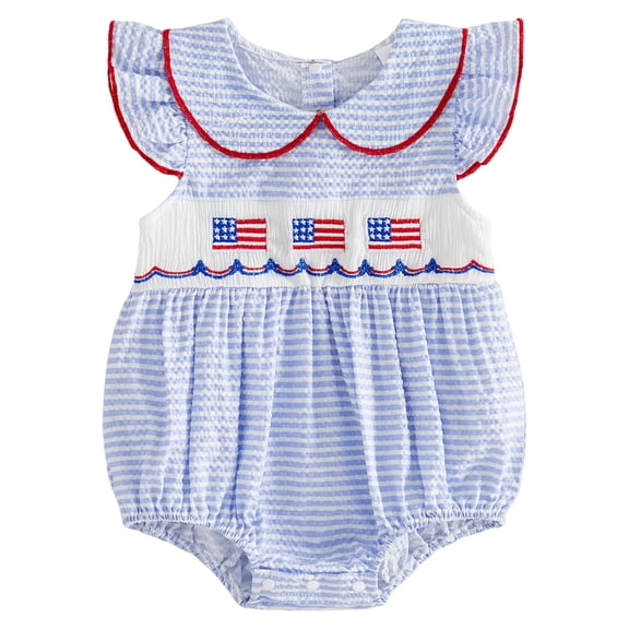 yocbz 4th of July Girls Fashion Romper 4th of July Toddler Girl Outfit Baby Girls Memorial Day Dress Little Kids Bow USA Tank Dresses Cute Summer Clothes Blue,12-18 Months