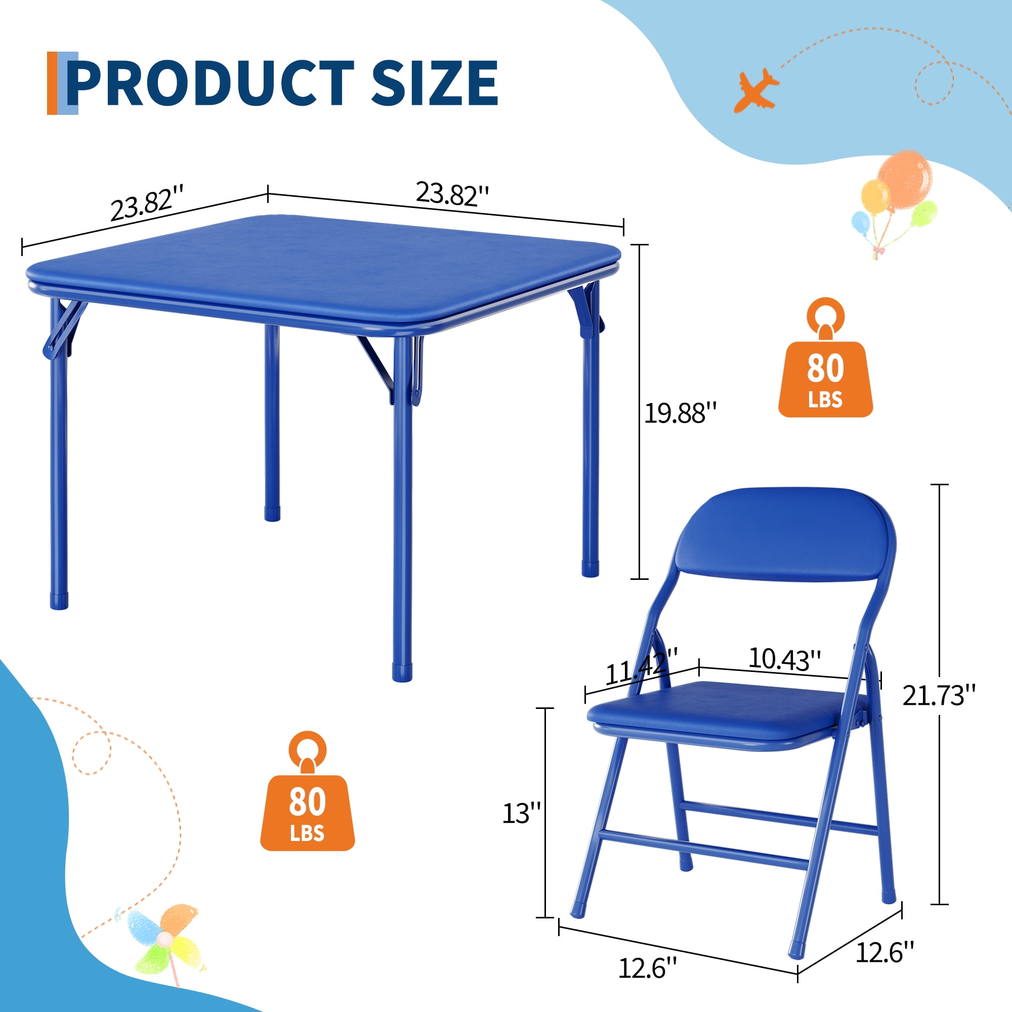 Kids 3-Piece Classroom Folding Table and Chairs Set, Folding Activity Table and Chairs Set for Dining Room,Daycare,Classrooms, Blue