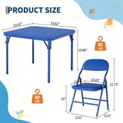 Kids Folding Table Chair Set 5-Piece, Sturdy Metal Frame & PU Leather Upholstered Seats, Child-Safe Activity Center for Dining, Arts and Crafts