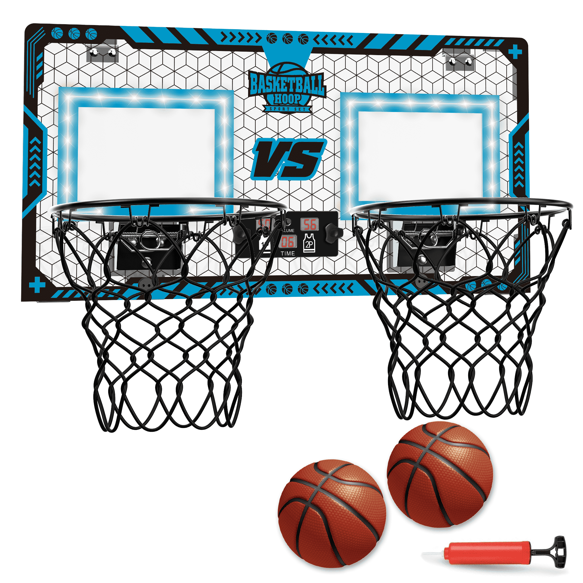 Richgv 2 Player Indoor Over-the-Door Basketball Hoop with Electronic Scoreboard, LED Lights, Sound Effects, Includes 2 Mini Basketballs and Pump