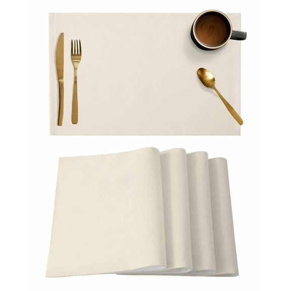 Cream Placemats Set of 4, Modern Pure Beige Placemats for Dining Table, Place Mats for Kitchen Tabletop, Waterproof Wipeable Dining Table Mats Set