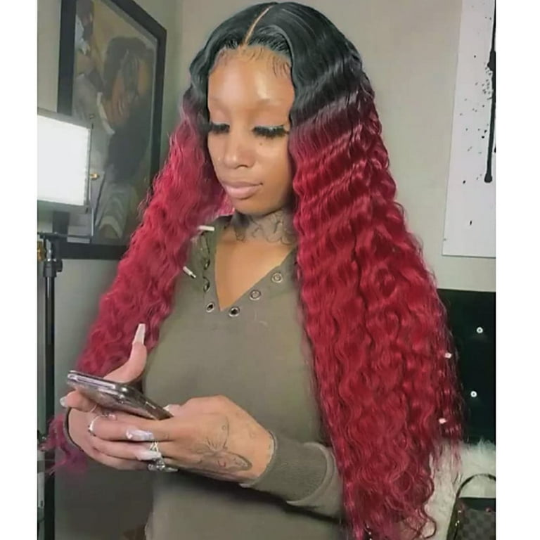 Red Wavy Lace Front Wigs for Women, Long Curly Natural Looking