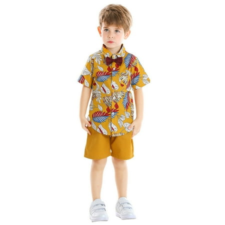 

QWERTYU Infant Baby Toddler Child Children Kids Shirts and Shorts Set Summer Short Sleeve Clothing Set Outfits for Boy 9M-7Y
