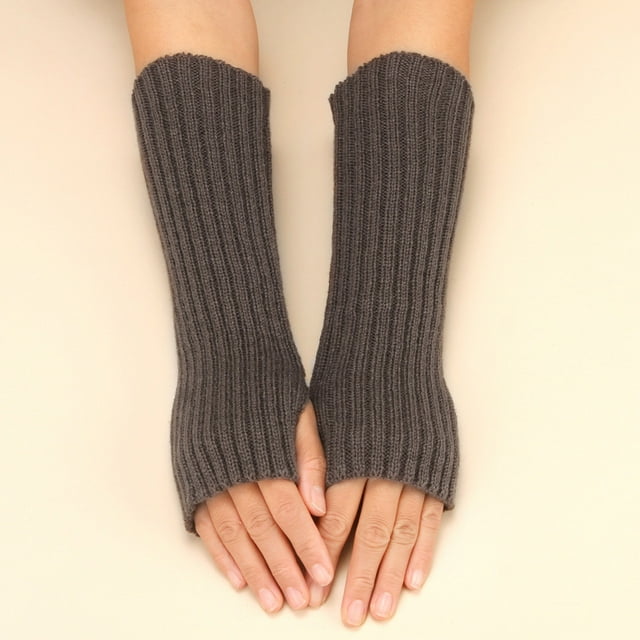 Women Autumn And Winter Solid Color Multicolor Wool Long Striped Knit Half Finger Gloves