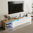 thumbnail image 1 of Modern TV cabinet practical storage space, wood look, glass shelves, LED lighting,high-gloss white, 1 of 9