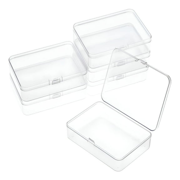 LAMIRO 6 Packs Rectangle Small Clear Plastic Storage Containers Box Case with Hinged Lid Crafts Organizer for Crayons,Bobby Pin,Beads (3 x 2in)