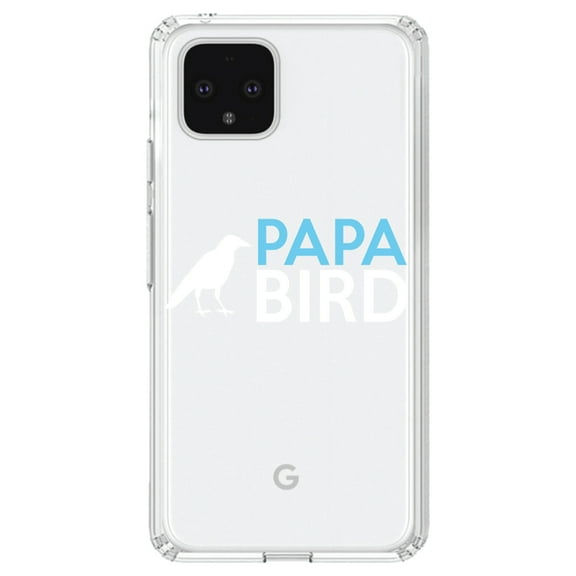 DistinctInk Clear Shockproof Hybrid Case for Google Pixel 4 (6.1" Screen) - TPU Bumper Acrylic Back Tempered Glass Screen Protector - Papa Bird