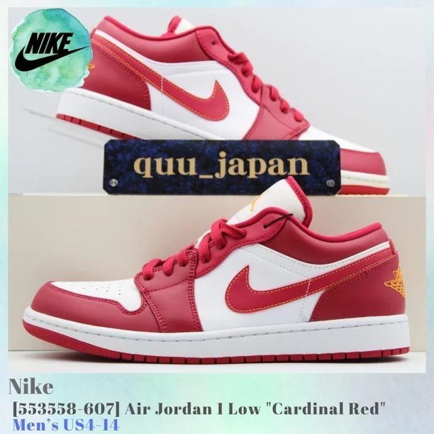 N I-K-E A i r-Jor-dan 1 Low Cardinal Red 553558-607 Men's US4-14 NEW