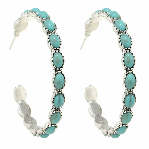 DESIGNICE Natural Turquoise Hoop Earrings,Dangle Metal Large Oval Earrings,Hypoallergenic Earrings Bohemian Oval Earrings Western Earrings Statement Ethnic Hoop Earrings Turquoise Jewelry for Women