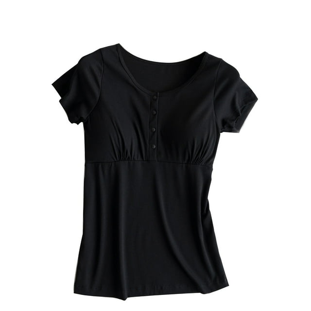 Bwiyojiz Tailles M-TTG Coton Summer Maternity Robe Mode Femme Manches Courtes Imprimée Col Rond Décontractée Bouton Chemisiers Réguliers Grande Taille Vêtements pour Femmes Vêtements de Grossesse, Cadeaux d'Amitié pour Femmes