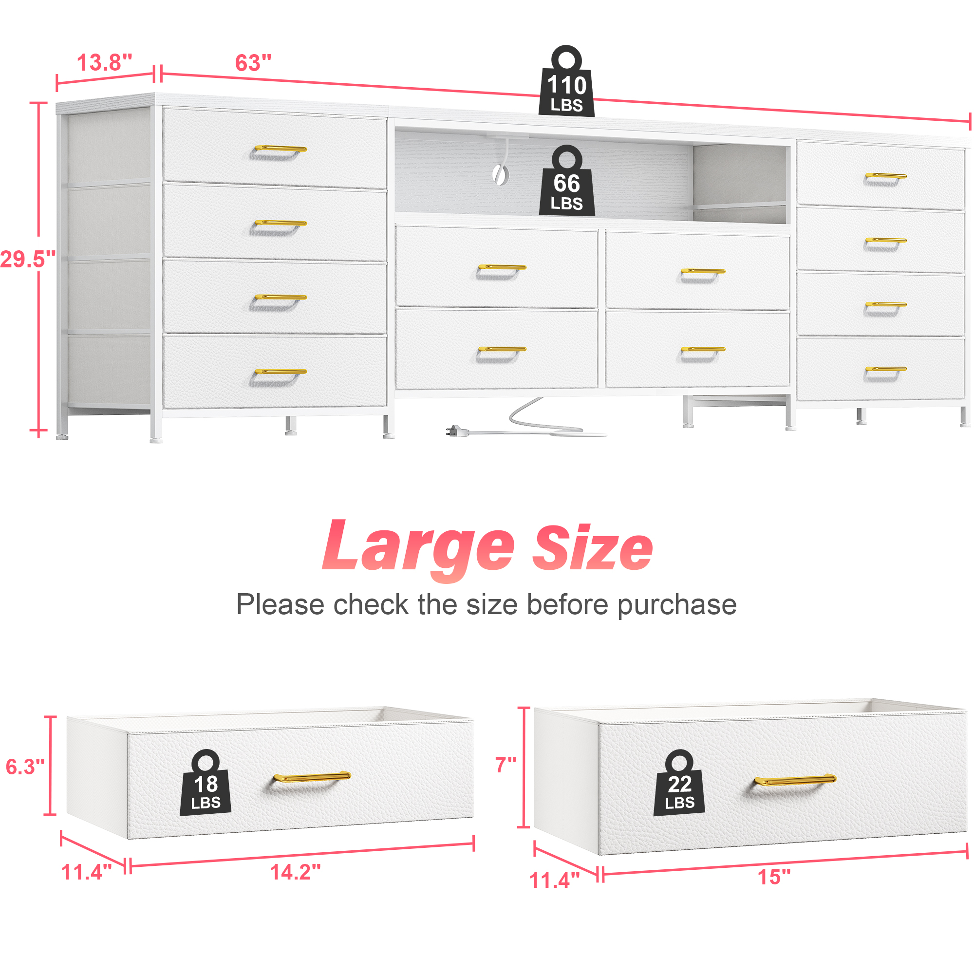 EnHomee TV Stand with 12 Drawers and LED Lights photo 3