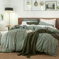 thumbnail image 2 of NAYOROOM 100% Organic Cotton Gingham Duvet Cover Queen Set, 3-Piece Linen Like Textured Breathable Soft Bedding Cover (Dark Green Gingham), 2 of 8
