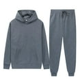 thumbnail image 4 of Track Suits Mens 2 Piece Outfits Hoodies Pullover and Jogger Sweatpants Winter Warm Gym Athletic Sweat Suit Dark Gray L, 4 of 4