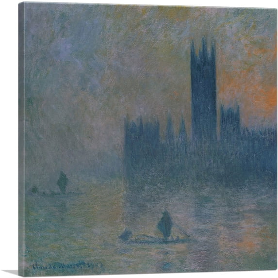 ARTCANVAS Houses of Parliament - Effect of Fog 1903 Canvas Art Print by Claude Monet - Size: 36" x 36" (1.50" Deep)