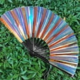 thumbnail image 3 of opvise Folding Fan 13 Ribs Burr Free Brilliant Color Transparent 13 Inch Large Shining Rave Hand Fan, 3 of 4