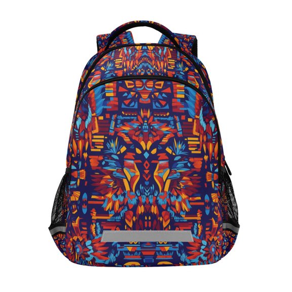 FORMRS Unisex Backpack Elementary School Travel Bookbag with Reflective Stripes, Red Geometric Eagle