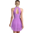 thumbnail image 2 of TiaoBug Figure Skating Dress for Women Ballet Lyrical Dance Dress Flower Applique Gymnastics Leotard Dancewear Lavender XL, 2 of 5
