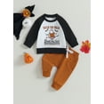 thumbnail image 2 of Wassery Toddler Boys Halloween Clothes Set Long Sleeve Letter Ghost Print Sweatshirt Tops Elastic Pants 6M 12M 18M 2T 3T Infant Baby Boys 2 Piece Fall Outfits, 2 of 8