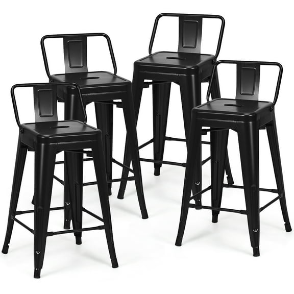 Topbuy Set of 4 Metal Bar Stools 24" Industrial Chair Low Back Black