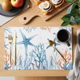 thumbnail image 2 of Blue Starfish Coastal Placemats Set of 6 Summer Ocean Nautical Coral Jellyfish Place Mats Indoor Wipeable Table Mats Washable Dining Table Placemats for Kitchen Holiday Party Home Decor 13x19 Inch, 2 of 9