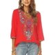 thumbnail image 3 of Women's Summer Boho Embroidery Mexican Bohemian Tops V Neck 3/4 Sleeve Causal Loose Shirt Blouse Tun, 3 of 5
