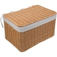 thumbnail image 4 of Cesta tejida con asa y tapa, organizador rectangular de almacenamiento, cesta de mimbre con forro, cesta vacía para organizar juguetes, libros, armarios de niños y bebés, decoración de habitaciones., 4 of 6