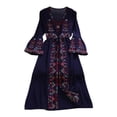 thumbnail image 1 of Vestido largo bohemio de estilo étnico con mangas acampanadas y bordado floral para mujer Azul oscuro, 1 of 9