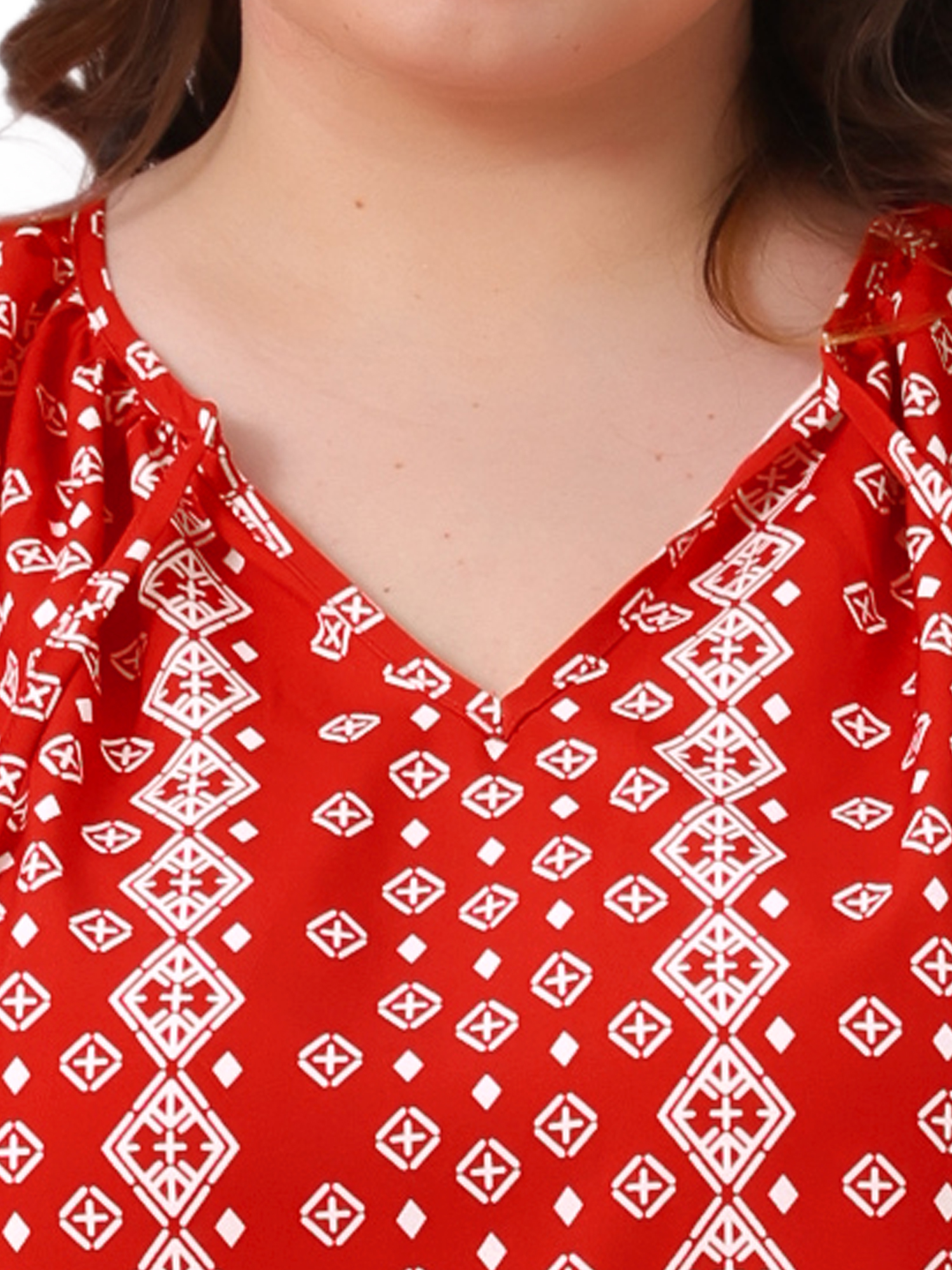 DARING DIVA Women's Plus Notch V Neck Drawstring Tassel Tie Blouse 1X Red