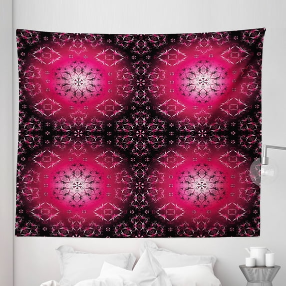 Purple Mandala Tapestry, Vintage Psychedelic Ornamental Cosmos Essence Image, Fabric Wall Hanging Decor for Bedroom Living Room Dorm, 5 Sizes, Maroon Hot Pink, by Ambesonne