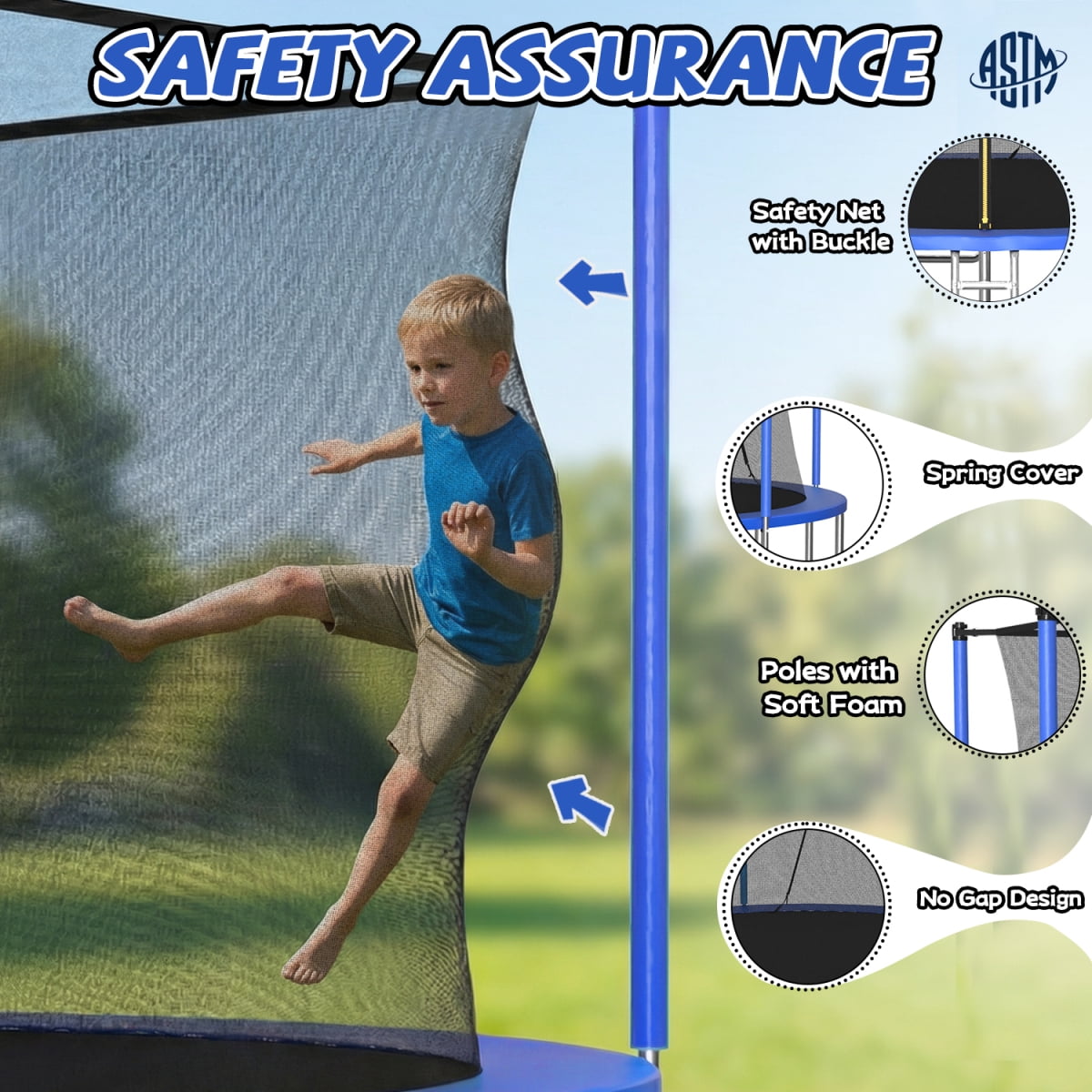 14FT Recreational Trampoline – Sports Fitness Trampoline with Enclosure Net for Indoor Outdoor, Blue